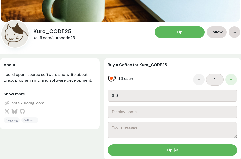 Ko-fi screen